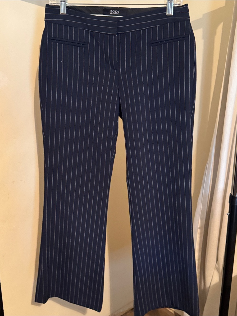 Body By Victoria Navy Pinstripe Trousers